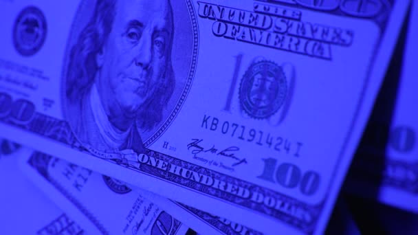 Mata Uang Amerika Serikat Dolar Dalam Pecahan Seratus Dolar — Stok Video