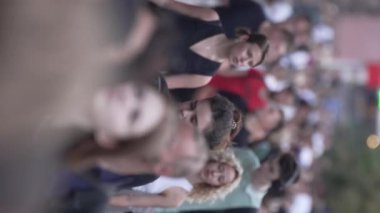 KYIV, UKRAINE - 30 Ağustos 2024: Yazın kentteki birçok insanın dikey videosu