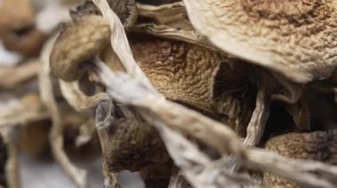 Kurutulmuş psilosibin mantarlarına yakın plan Altın Öğretmen