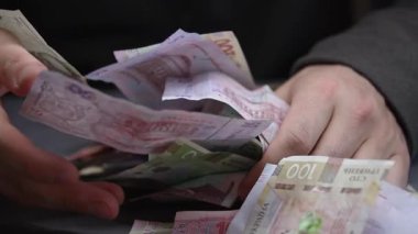 Hryvnia - Ukrayna 'nın ulusal para birimi, yakın plan.