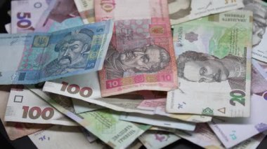 Hryvnia - Ukrayna 'nın ulusal para birimi, yakın plan.
