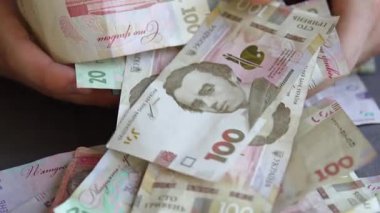 Hryvnia - Ukrayna 'nın ulusal para birimi, yakın plan.
