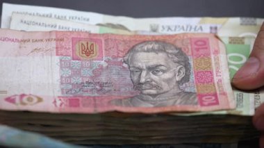 Hryvnia - Ukrayna 'nın ulusal para birimi, yakın plan.