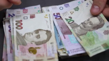 Hryvnia - Ukrayna 'nın ulusal para birimi, yakın plan.