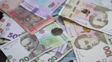 Hryvnia - Ukrayna 'nın ulusal para birimi, yakın plan.