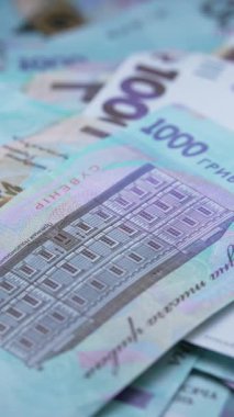 Ukrayna parası - 1000 Hryvnia, yakın plan, dikey video