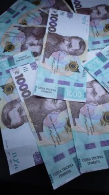 Ukrayna parası - 1000 Hryvnia, yakın plan, dikey video