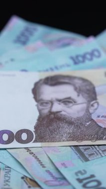 Ukrayna parası - 1000 Hryvnia, yakın plan, dikey video