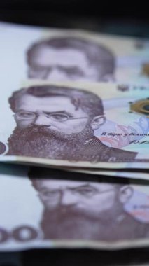 Ukrayna parası - 1000 Hryvnia, yakın plan, dikey video