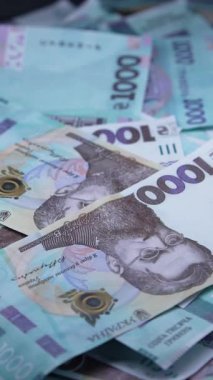 Ukrayna parası - 1000 Hryvnia, yakın plan, dikey video