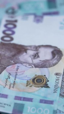 Ukrayna parası - 1000 Hryvnia, yakın plan, dikey video