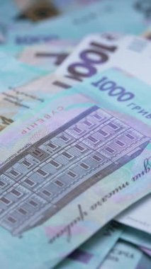 Ukrayna parası - 1000 Hryvnia, yakın plan, dikey video