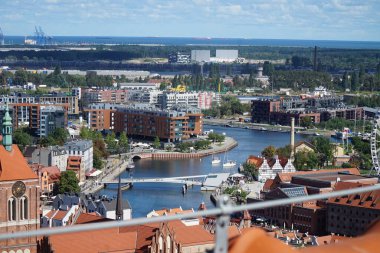 Ölü Wisla nehrinin Gdansk katedralinin çan kulesinden görünen dalları. Polonya.