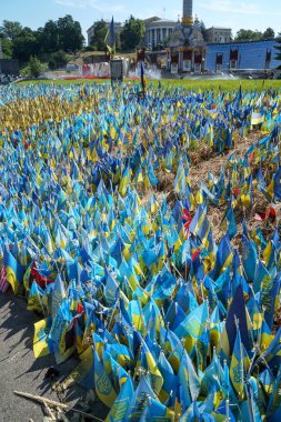  Ukrayna 'nın kaybettiği Ukrayna savunucularının anısına Meydan' da bayraklar dikildi.