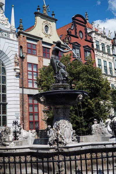 Neptune Fountain Center Gdansk Poland — Stock Photo, Image