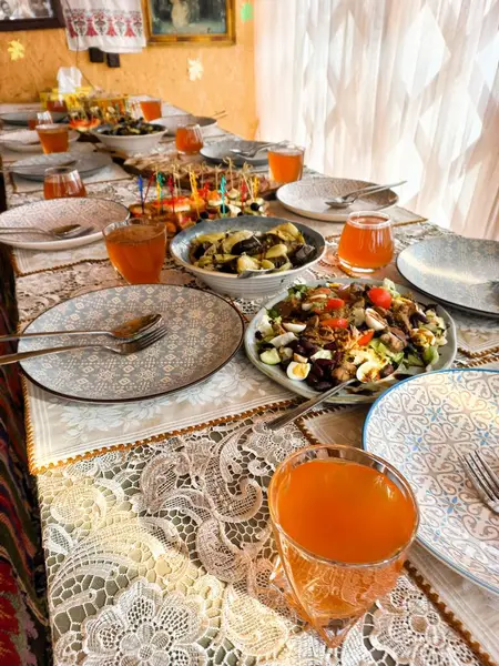 stock image The table is set with delicious food for the guests