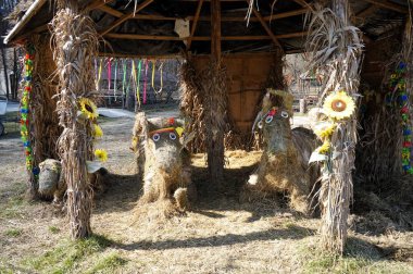 Unusual yard decorations in a Ukrainian village in the area of Kholodny Yar. Ukraine. clipart