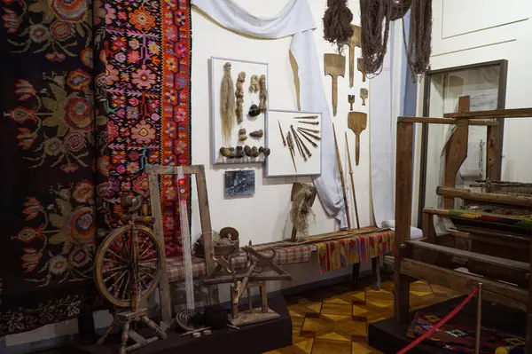 stock image Ancient tools of peasants' work in Cherkasy in the Museum of Local History