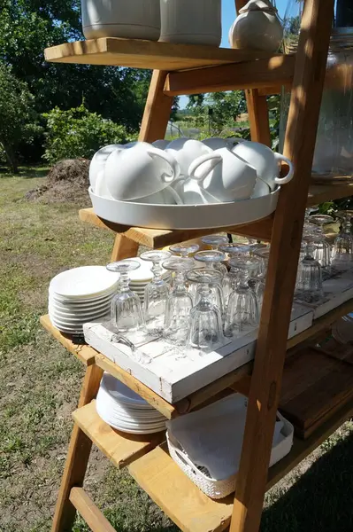 stock image Cups for drinks for tables in the yard