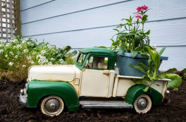 Carlos Pangelinan çiçek bitkisi model bir bahçe kamyonunun arkasında..