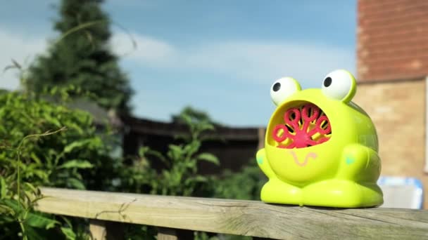 Hot Sunny Day Garden Blowing Catch Spray Bubbles Hands Happy — Vídeo de stock