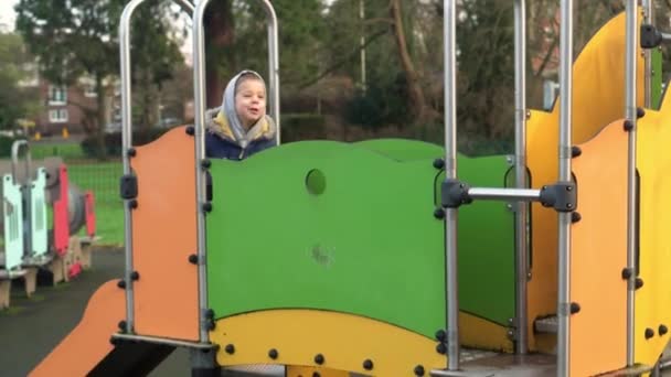 Copii Drăguţi Plimbă Leagăn Echilibrare Copiii Mici Râd Distrează Leagănă — Videoclip de stoc