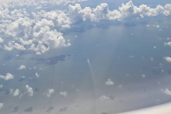 Viewed High Angle Aircraft Window Throughout White Clouds Floating Sea — Stock Photo, Image