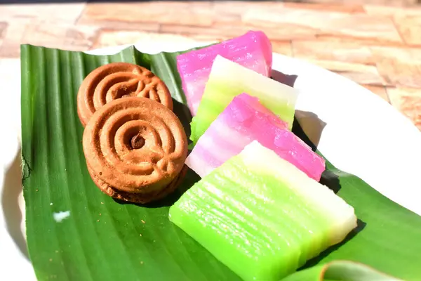 Tradição Thai Sobremesa Cozido Vapor Pandan Layer Cake Khanom Chan — Fotografia de Stock