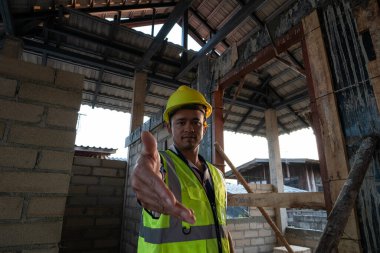Engineer man working on construction site new house building inspector man