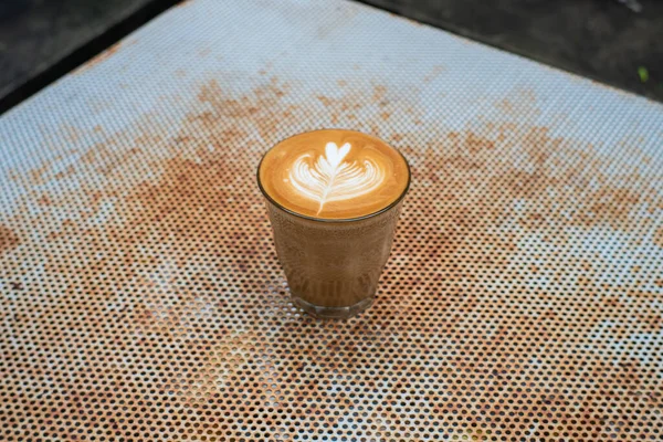 Café Art Latte Arôme Chaud Avec Texture Feuille Plante Boisson — Photo