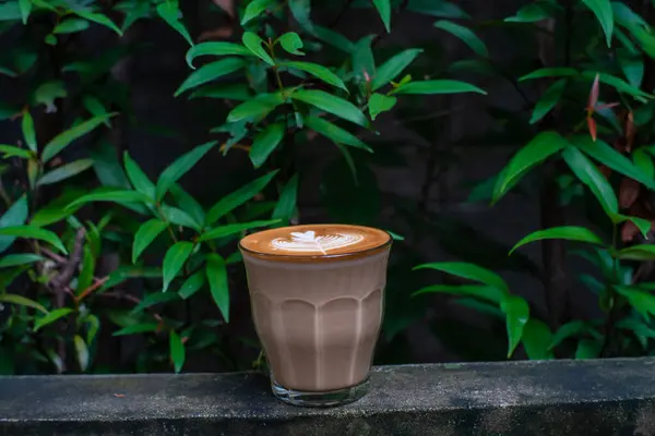Varm Doft Latte Konst Kaffe Med Växt Löv Konsistens Varmt — Stockfoto