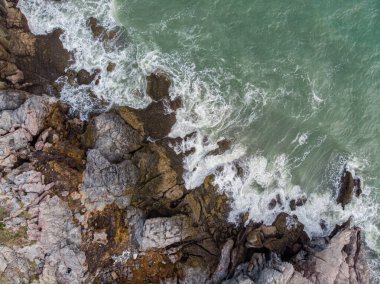 Aerial view seashore wave on rocky cliff nature landscape