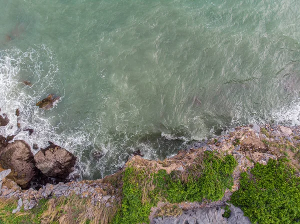 Aerial View Seashore Wave Rocky Cliff Nature Landscape — 图库照片