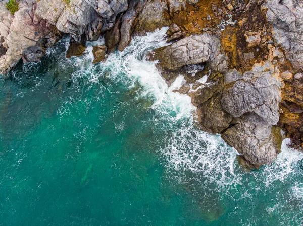 Aerial View Seashore Wave Rocky Cliff Nature Landscape — 图库照片
