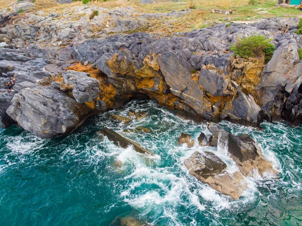 Aerial View Seashore Wave Rocky Cliff Nature Landscape —  Fotos de Stock
