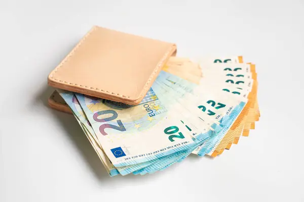 stock image Various euro money in leather wallet on white background business finance object