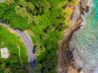 Aerial view sea wave beach with white sand summer vacation background