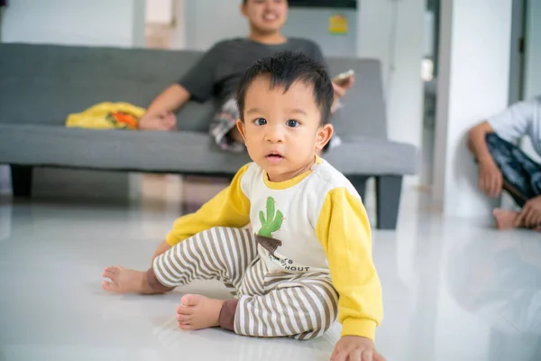 Toddler Year Boy Crawling House Floor Practice Walk — Stock Photo, Image