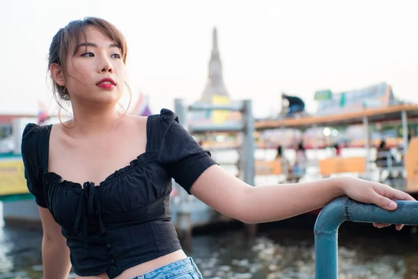 Krásné Asijské Ženy Cestovat Bangkoku Fotit Vyhlídkové Místo Chrám Město — Stock fotografie