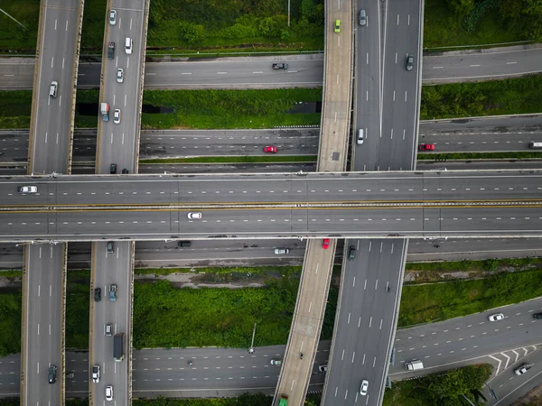 Interchange City Transport Junction Road Car Movement Aerial View — Stock Photo, Image