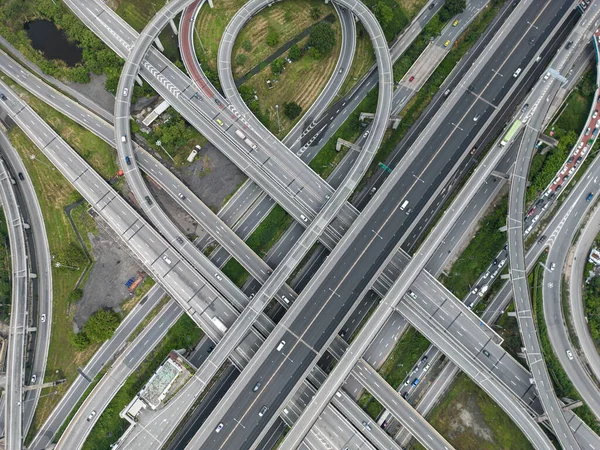stock image Aerial view city junction cross road with vehicle transport industry