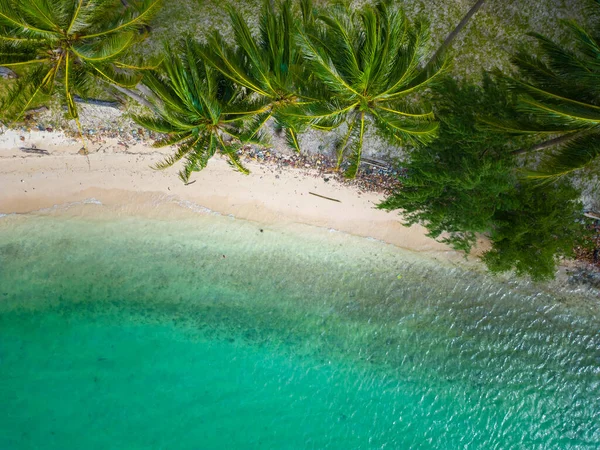 Вид Воздуха Красивый Кокосовый Пальма Белый Песок Пляж Солнечный День — стоковое фото