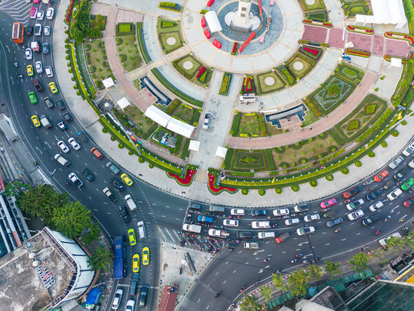 Circula roundabout junction road with car vehicle transport industry aerial view