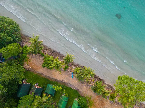 鸟瞰异国情调的海浪海滩绿树白沙夏日背景 — 图库照片