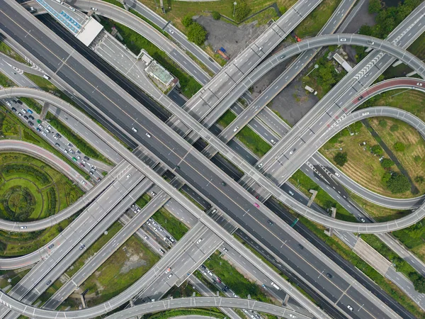 Aerial View City Junction Road Vehicle Movement Transport Industry — Stock Photo, Image