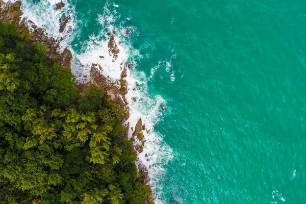 Vista Aérea Verde Bosque Árboles Isla Del Mar Con Playa —  Fotos de Stock