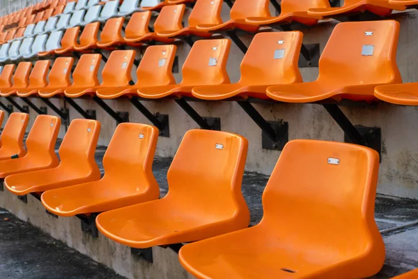 Cadeiras Estádio Branco Laranja Campo Livre Esporte Fundo — Fotografia de Stock