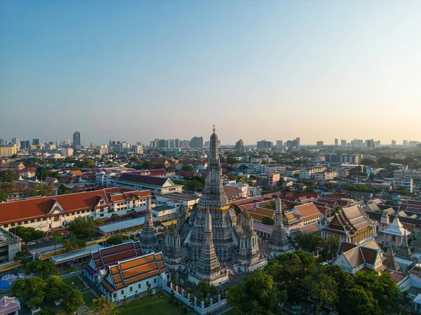 Luchtfoto Tempel Van Dageraad Wat Arun Zonsondergang Licht Sightseeing Reizen — Stockfoto