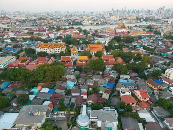 Edificio Ciudad Con Transporte Por Carretera Vista Aérea Thonburi Bangkok —  Fotos de Stock