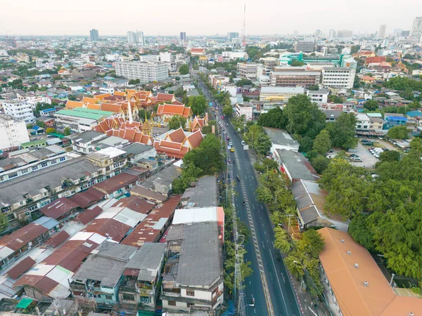 Edificio Della Città Con Trasporto Stradale Vista Aerea Thonburi Bangkok — Foto Stock